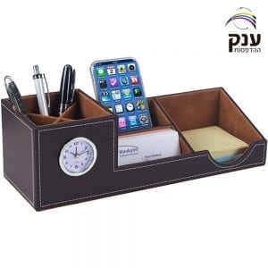 מעמד שולחני דמוי עור חום
